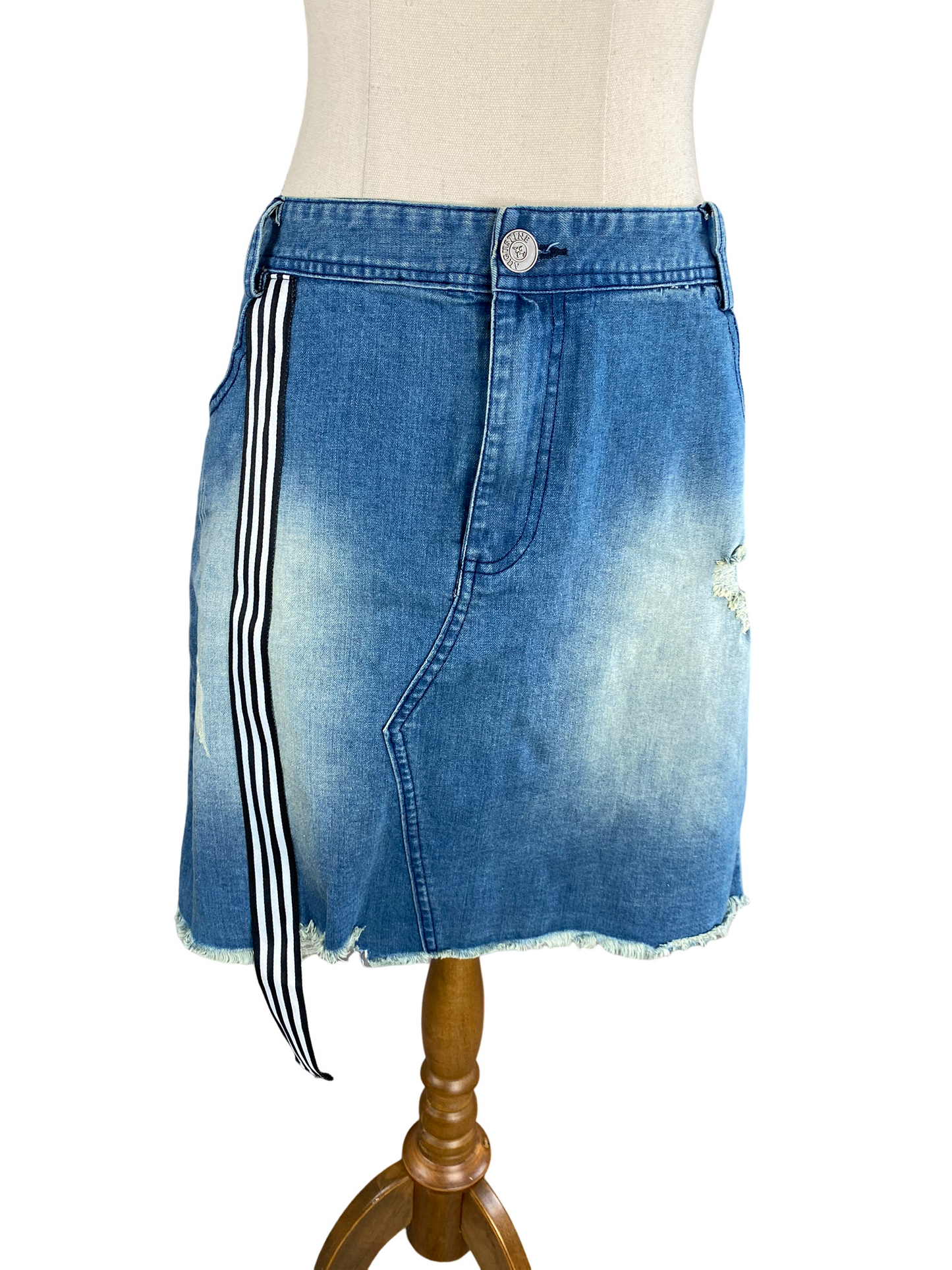 Charlo denim skirt with stripe detail | size 14