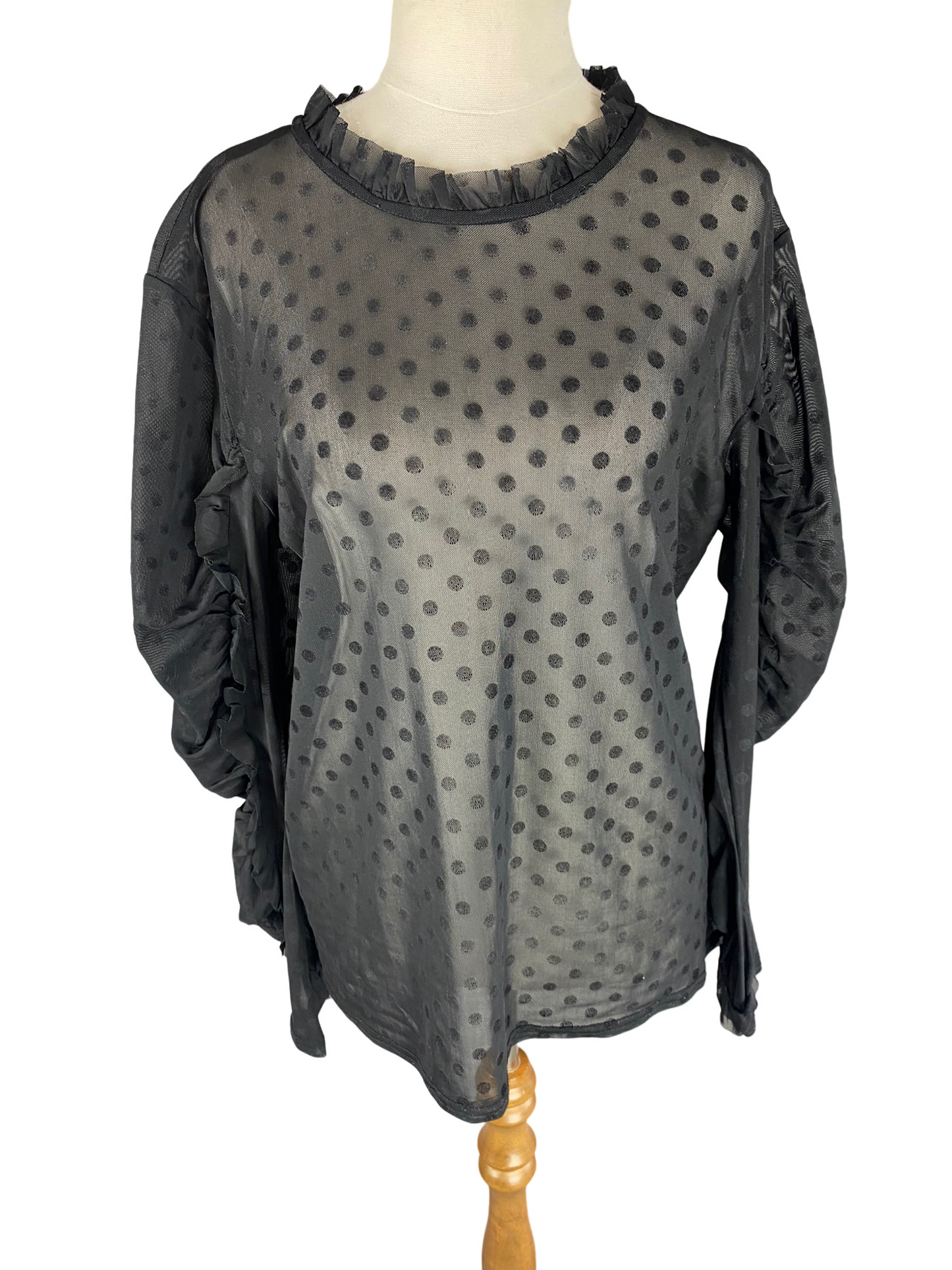 Ketz-Ke black polka dot sheer top | size 8