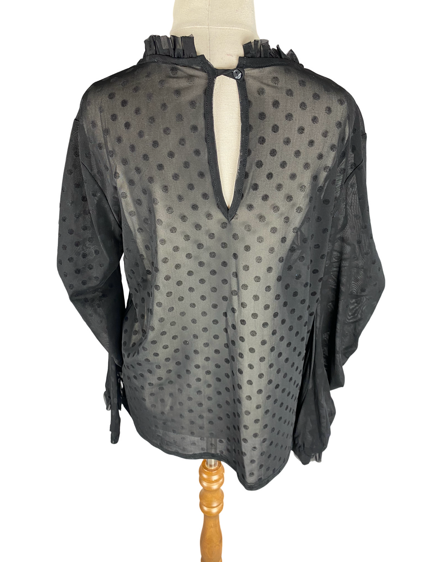 Ketz-Ke black polka dot sheer top | size 8