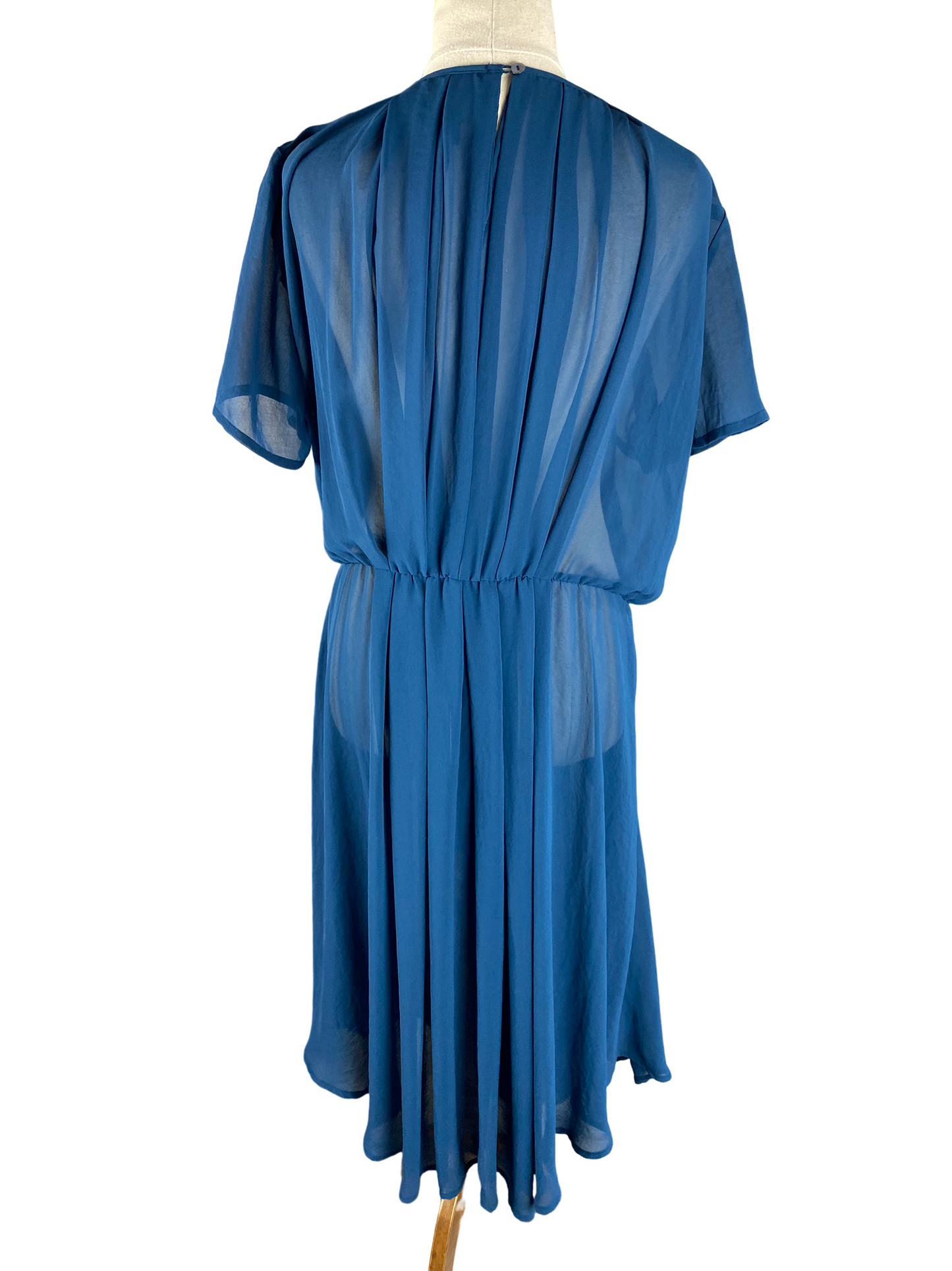 Ricochet blue short sleeve sheer dress | size 10