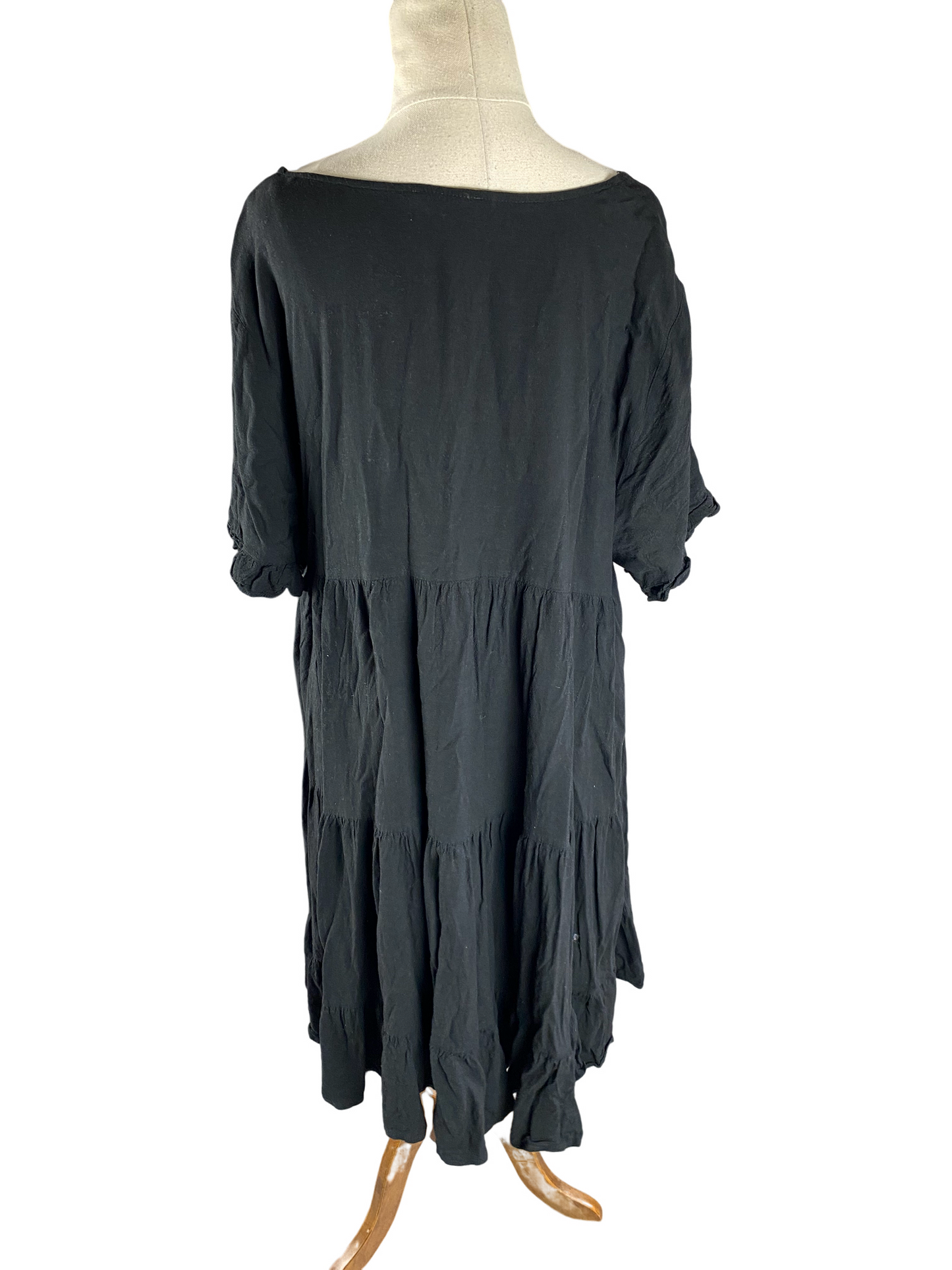 Frankie & Co midi black tier dress with frill sleeves | size 16