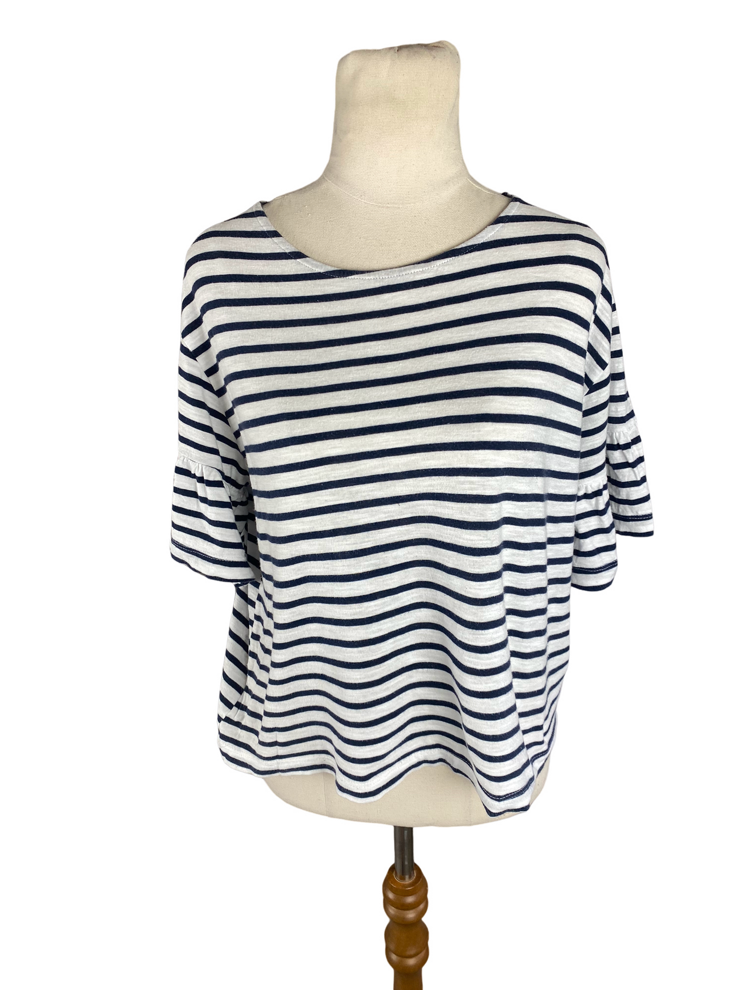 Zara frill sleeve cotton stripe top | size small