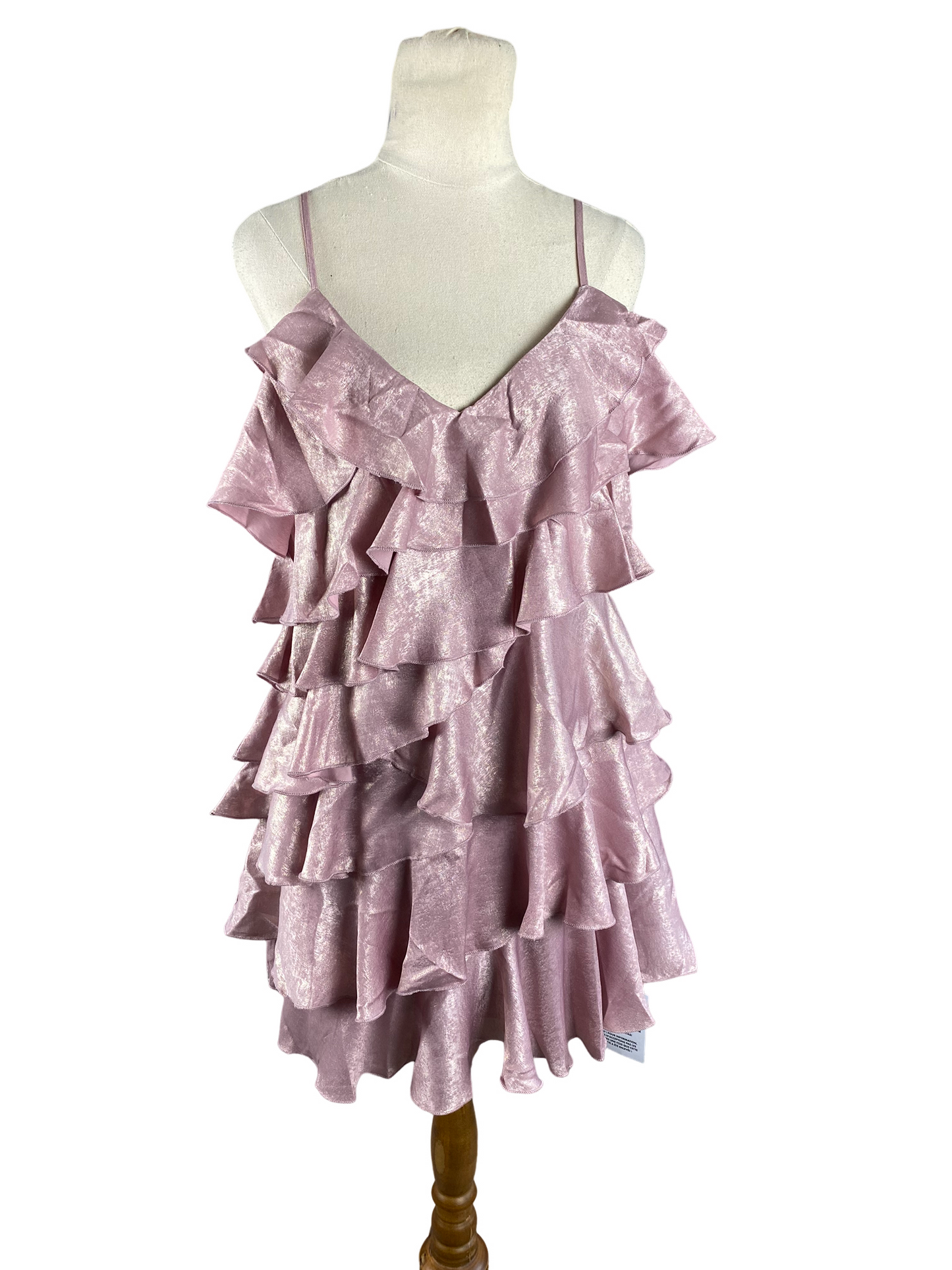 BNWT - Miss Selfridge ruffle tiered mini slip dress in metallic pink | size 12