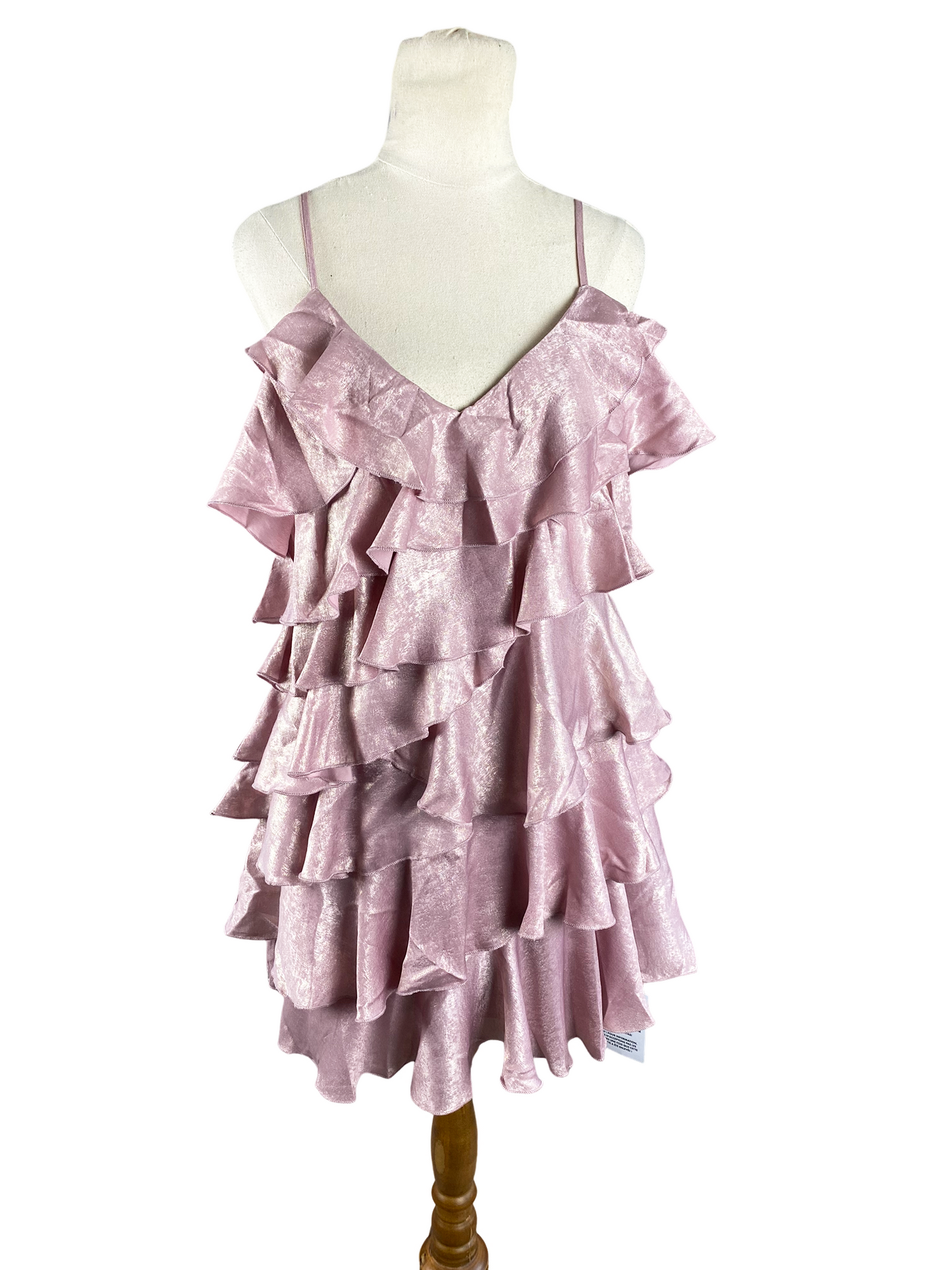 BNWT - Miss Selfridge ruffle tiered mini slip dress in metallic pink | size 12