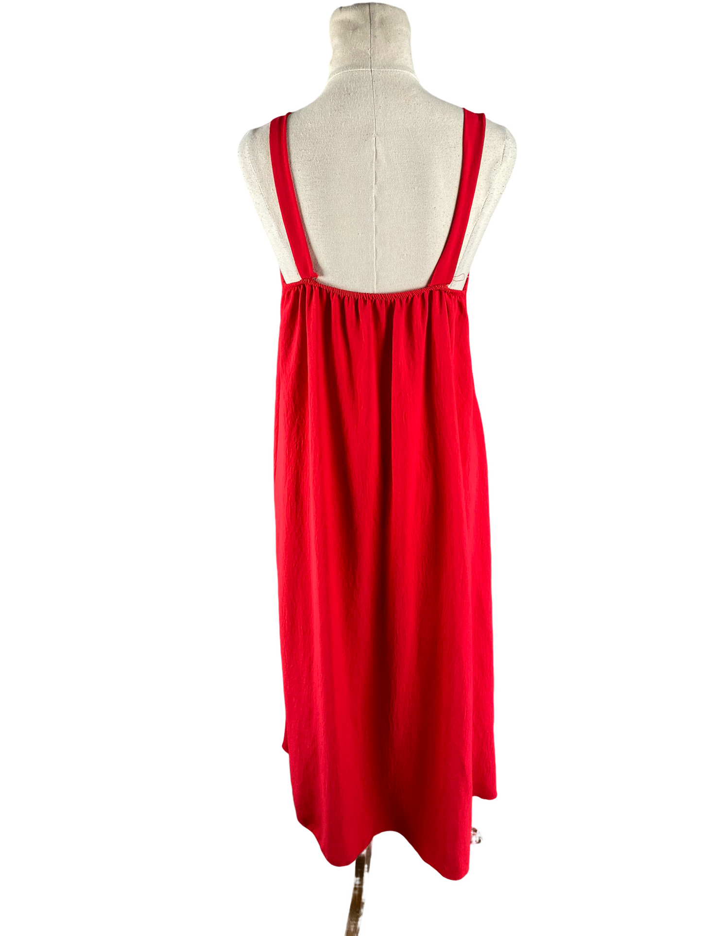 Red midi dress with gold buckle straps | size 12