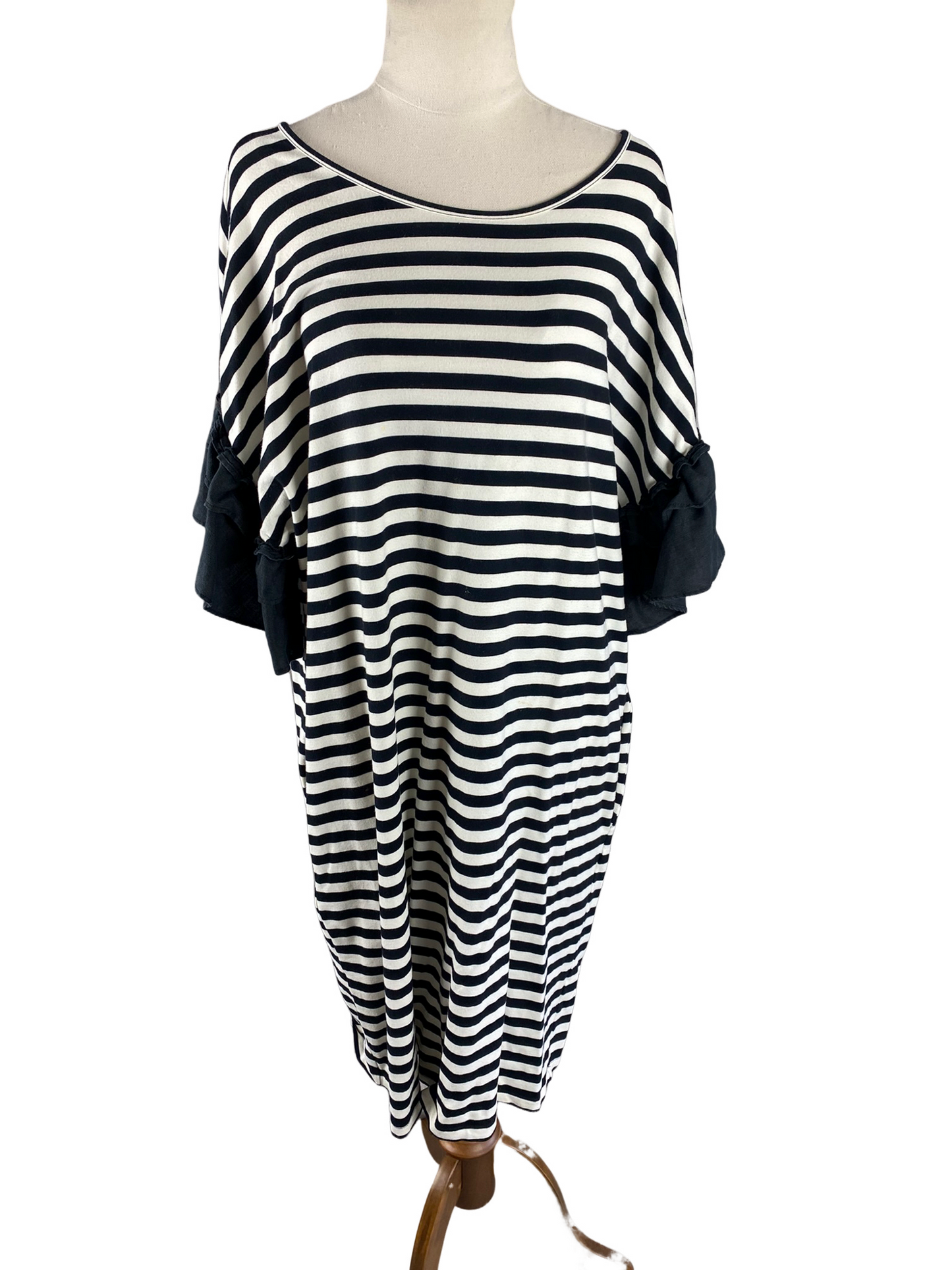 Grace Hill frill sleeve black and white stripe dress | size 10