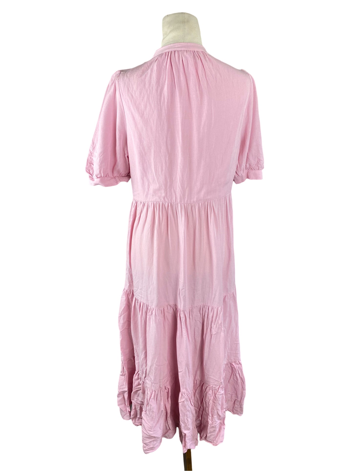 Forever New pink short linen-blend sleeve dress | size 12