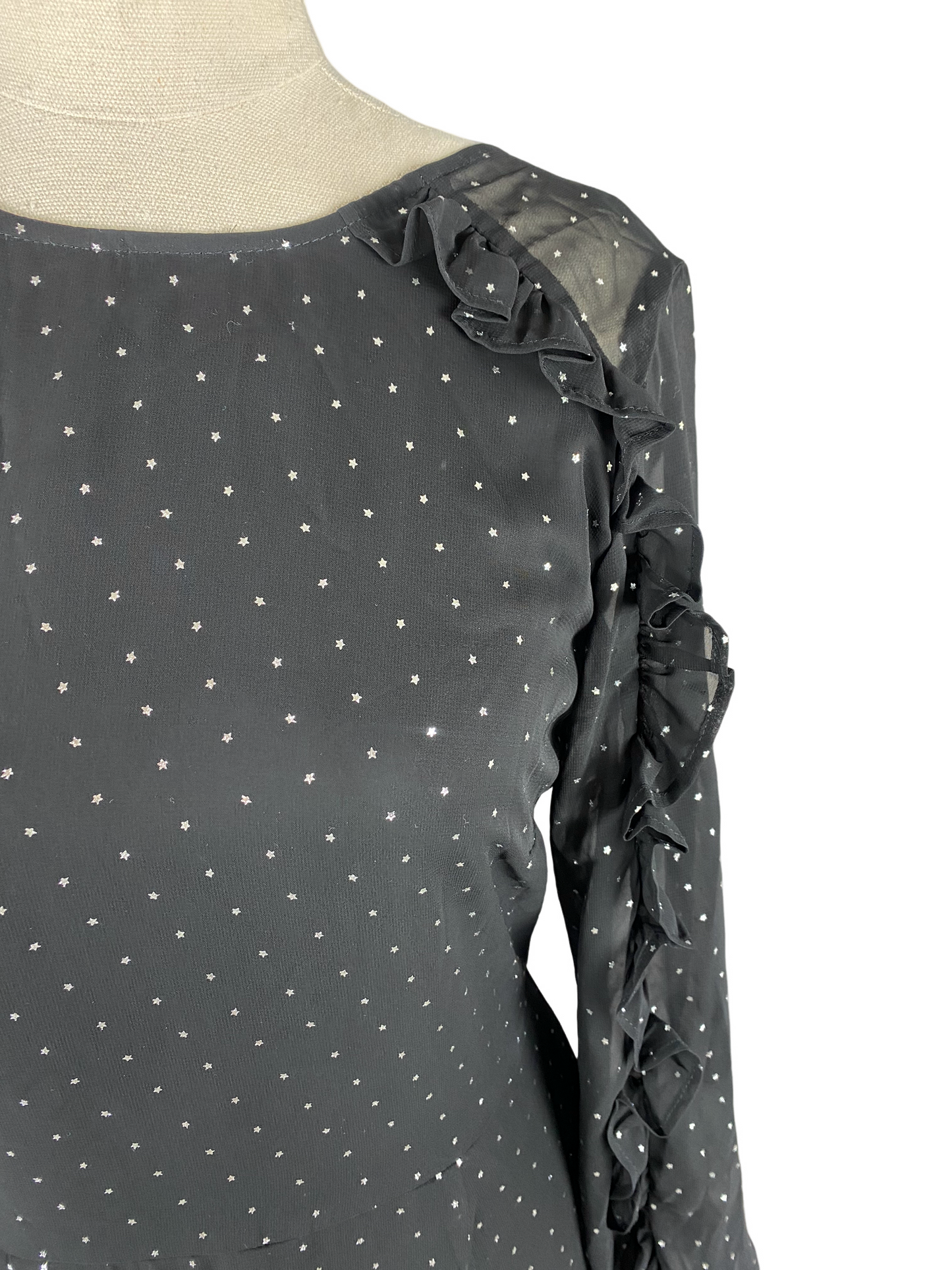 Oliver Bonas black midi dress with star sparkle detail | size 6