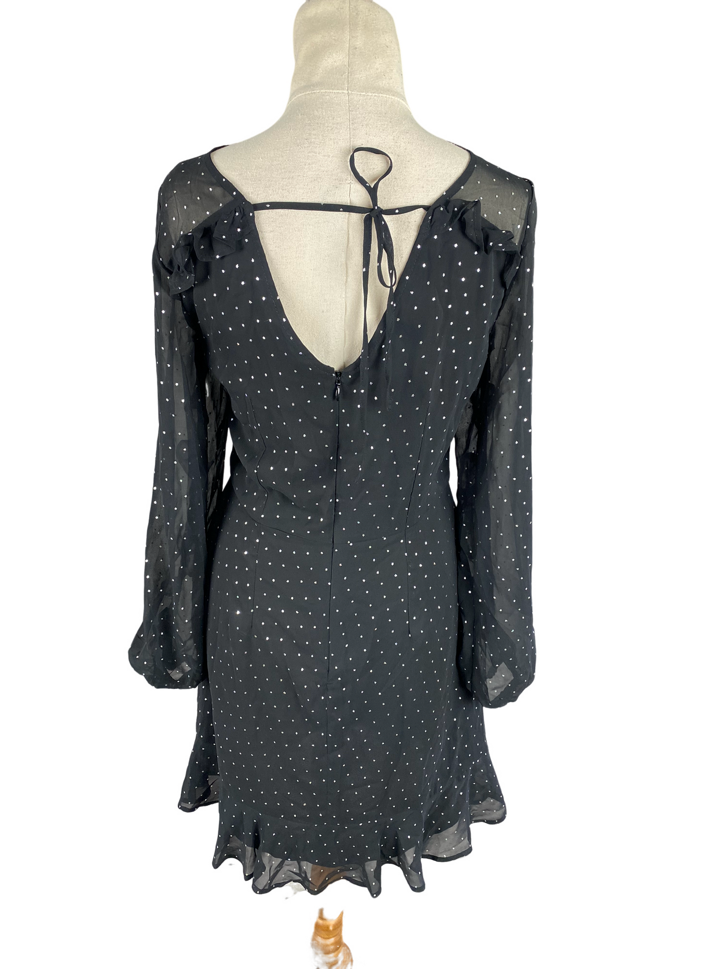 Oliver Bonas black midi dress with star sparkle detail | size 6