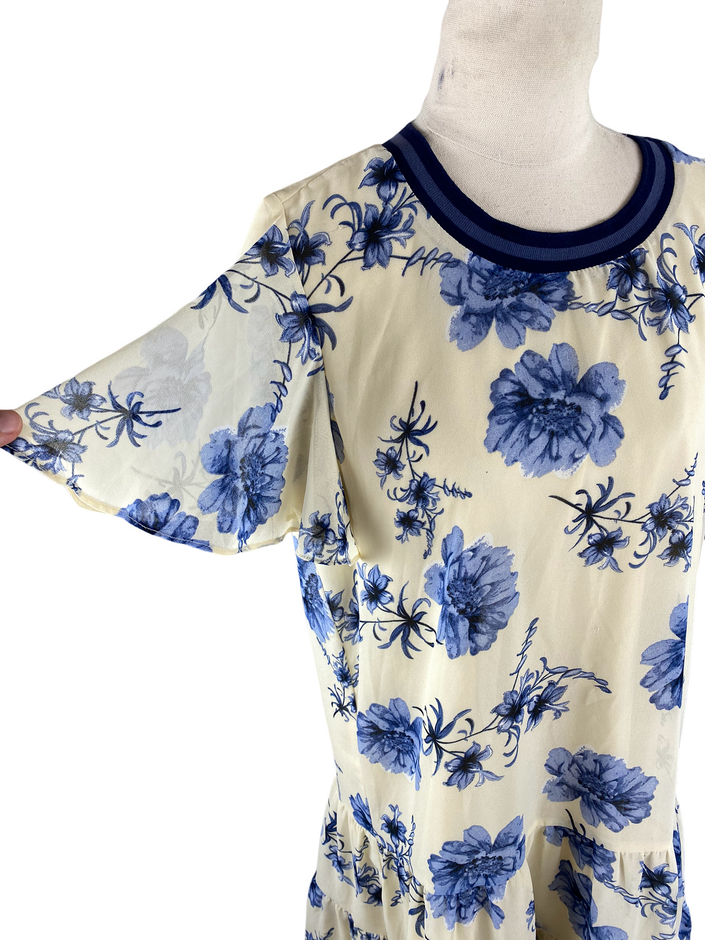 Charlo cream midi dress with blue flower print | size 12