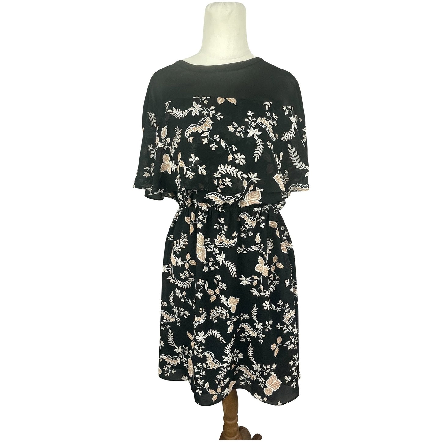Witchery black dress w bronze leaf print | size 10