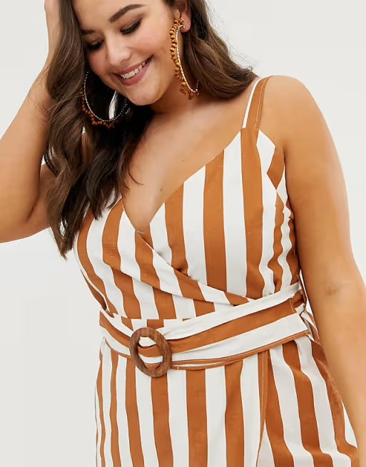 ASOS DESIGN Curve wrap midi dress with buckle belt in stripe | size 22