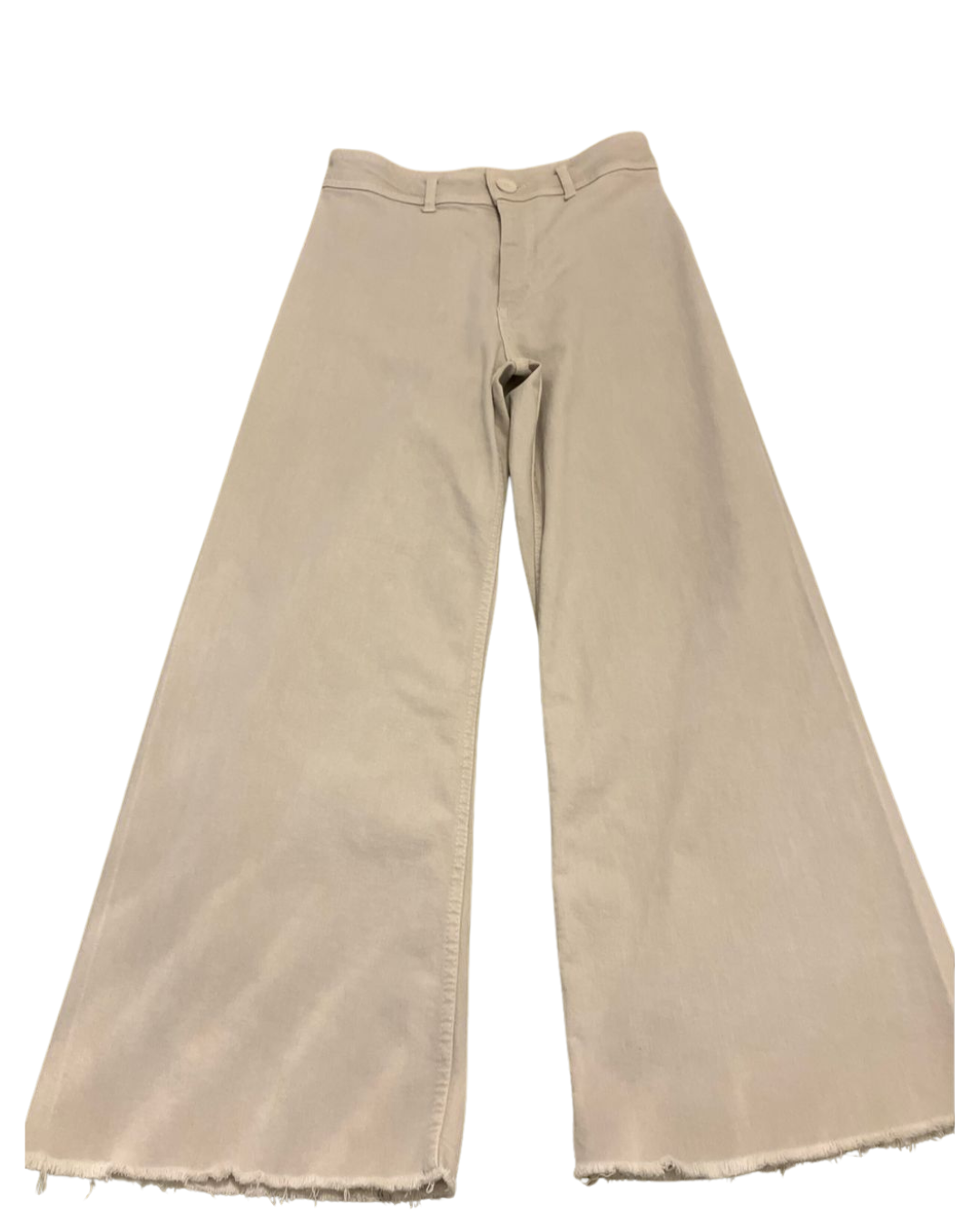 zara beige high waist jeans wide leg raw hem | size 10