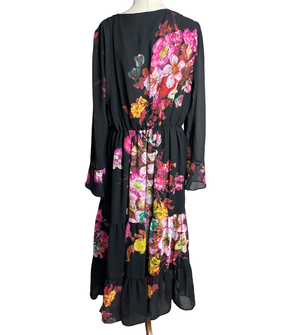Augustine black dress w floral print | size 10-12 RRP $189