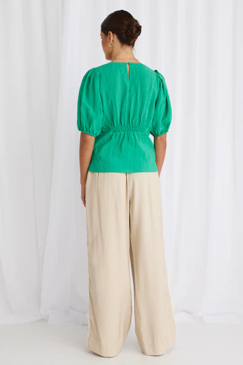 BNWT - Stories Be Told Believer Green Textured V neck top | size 12 - RRP $129.90