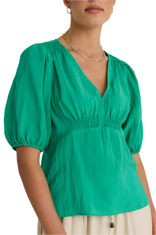 BNWT - Stories Be Told Believer Green Textured V neck top | size 12 - RRP $129.90