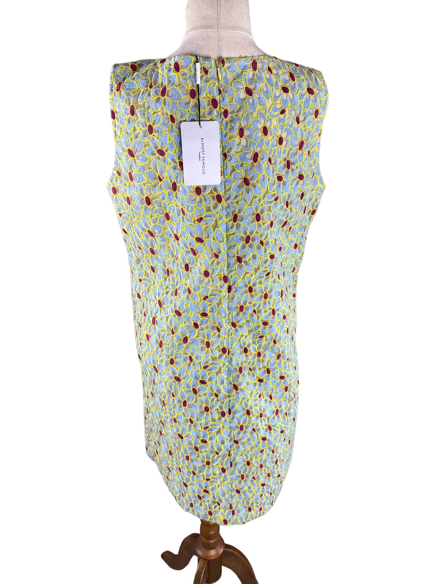 BNWT Almost Famous silk blend sleeveless blue/yellow dress | size 12