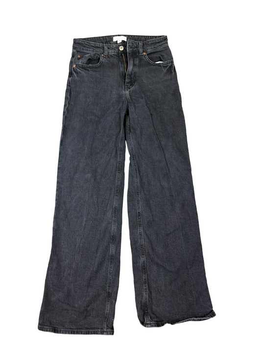 H&M black washed high waist wide leg jeans | size 8