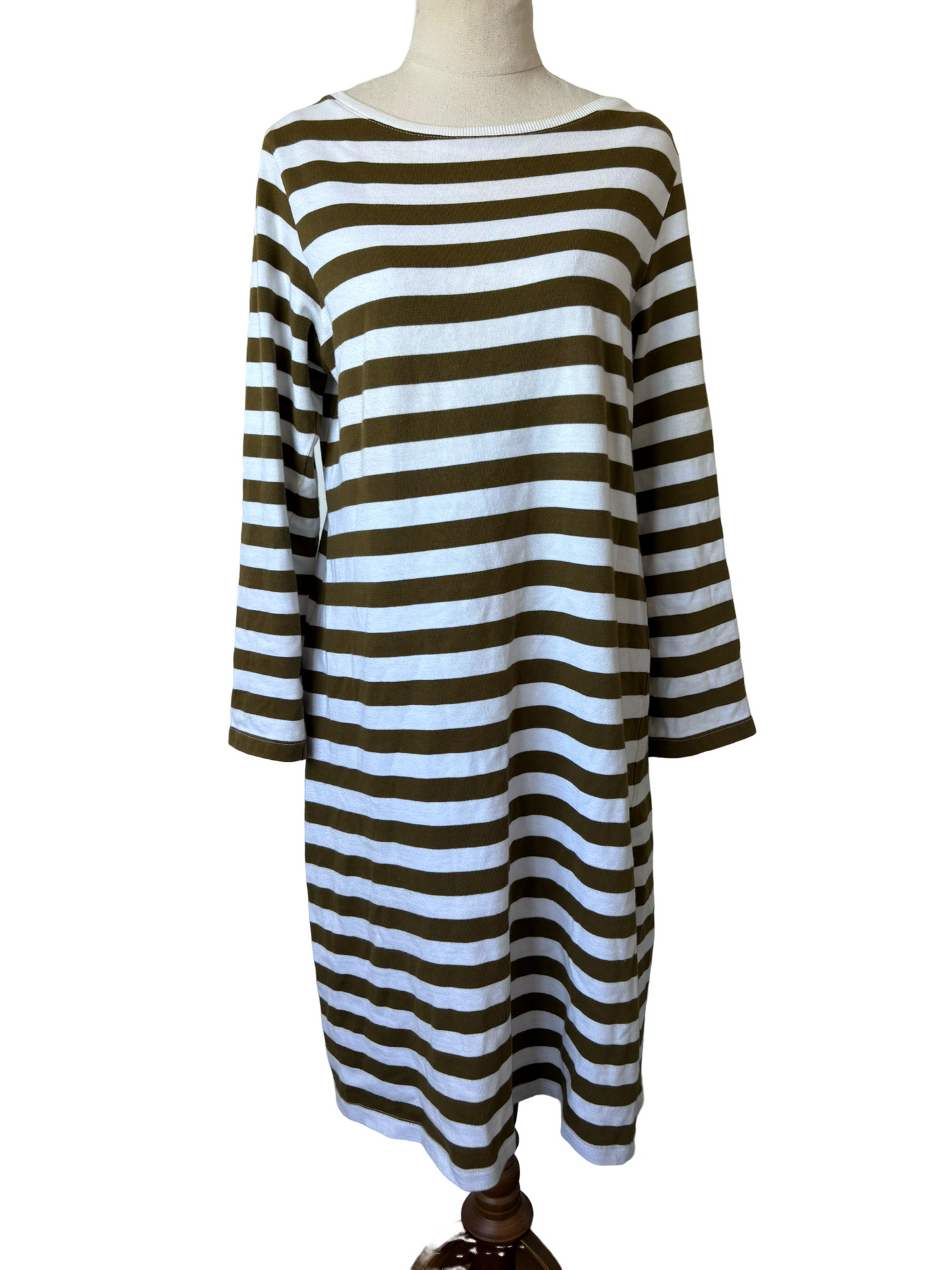 Kowtow brown + white stripe cotton dress | size 10