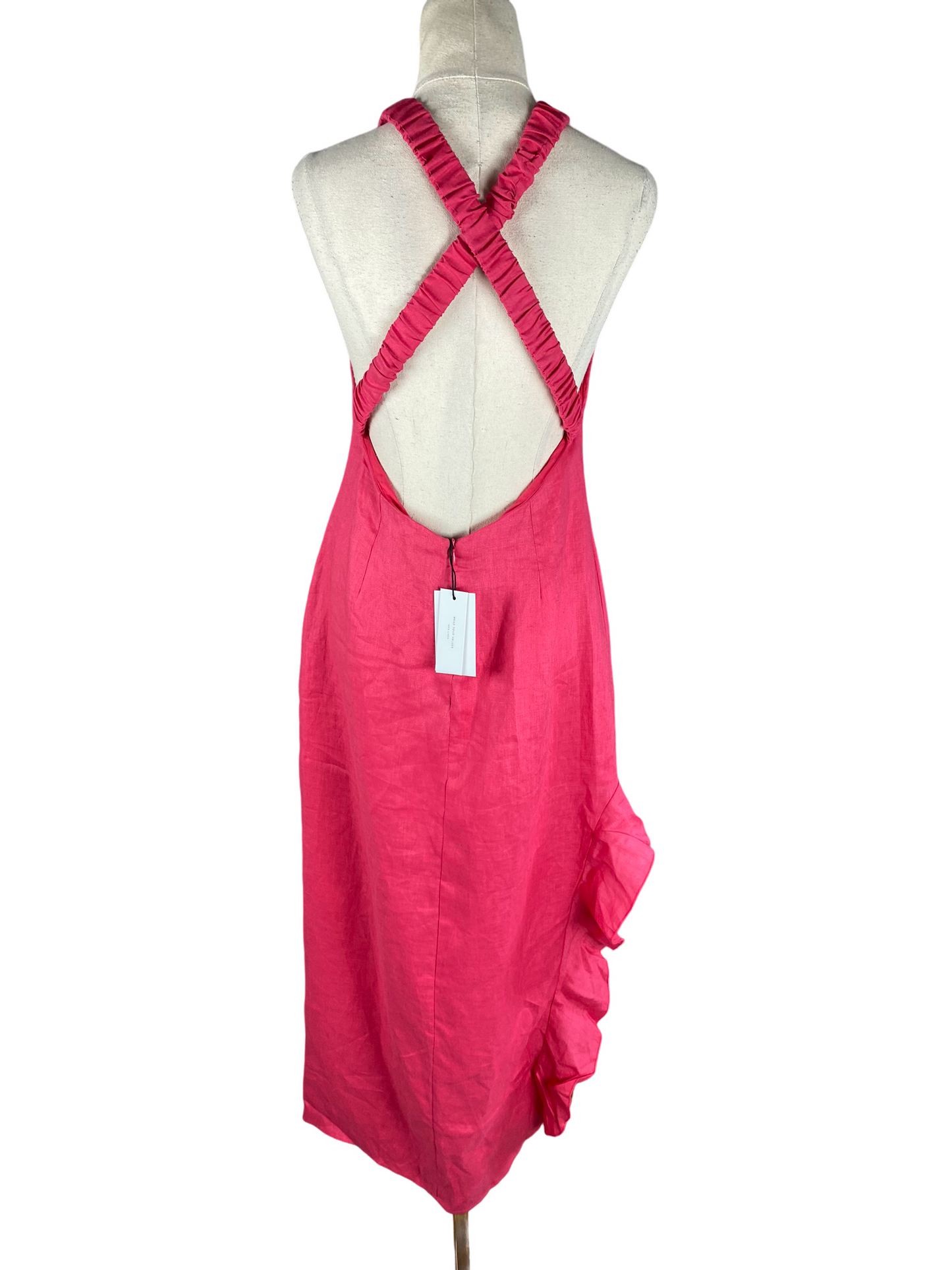 BNWT - Aere High Neck Linen Maxi Dress in Pink | size 10