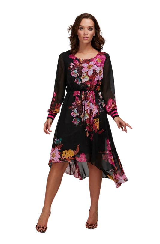Augustine black dress w floral print | size 10-12 RRP $189