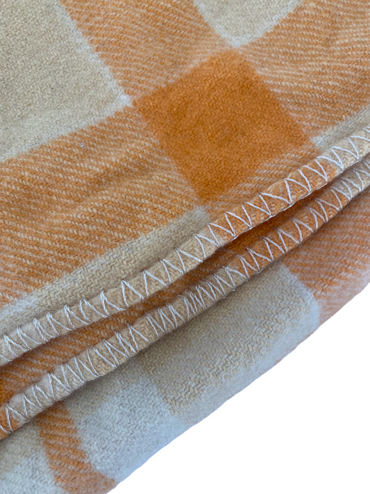Wondawarm vintage orange and white plaid wool blanket