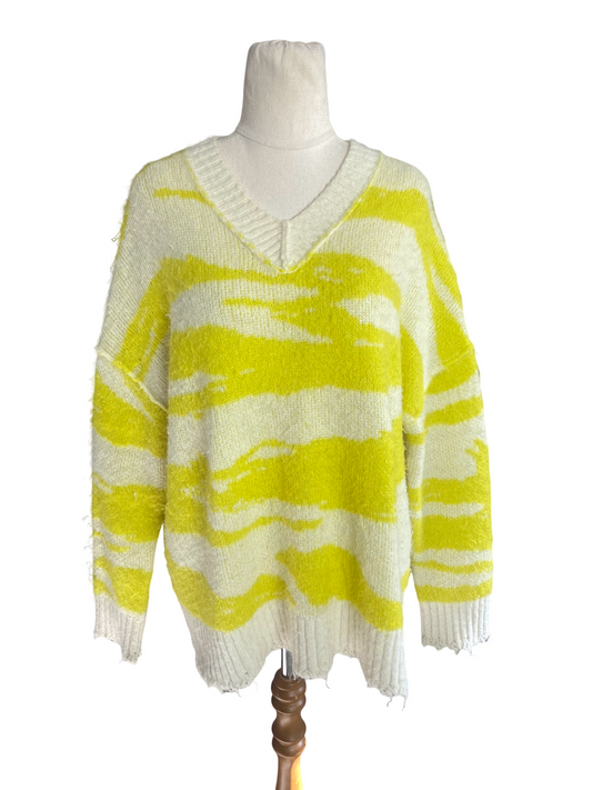 All Saints yellow and white alpaca + wool blend jumper | size 10-14