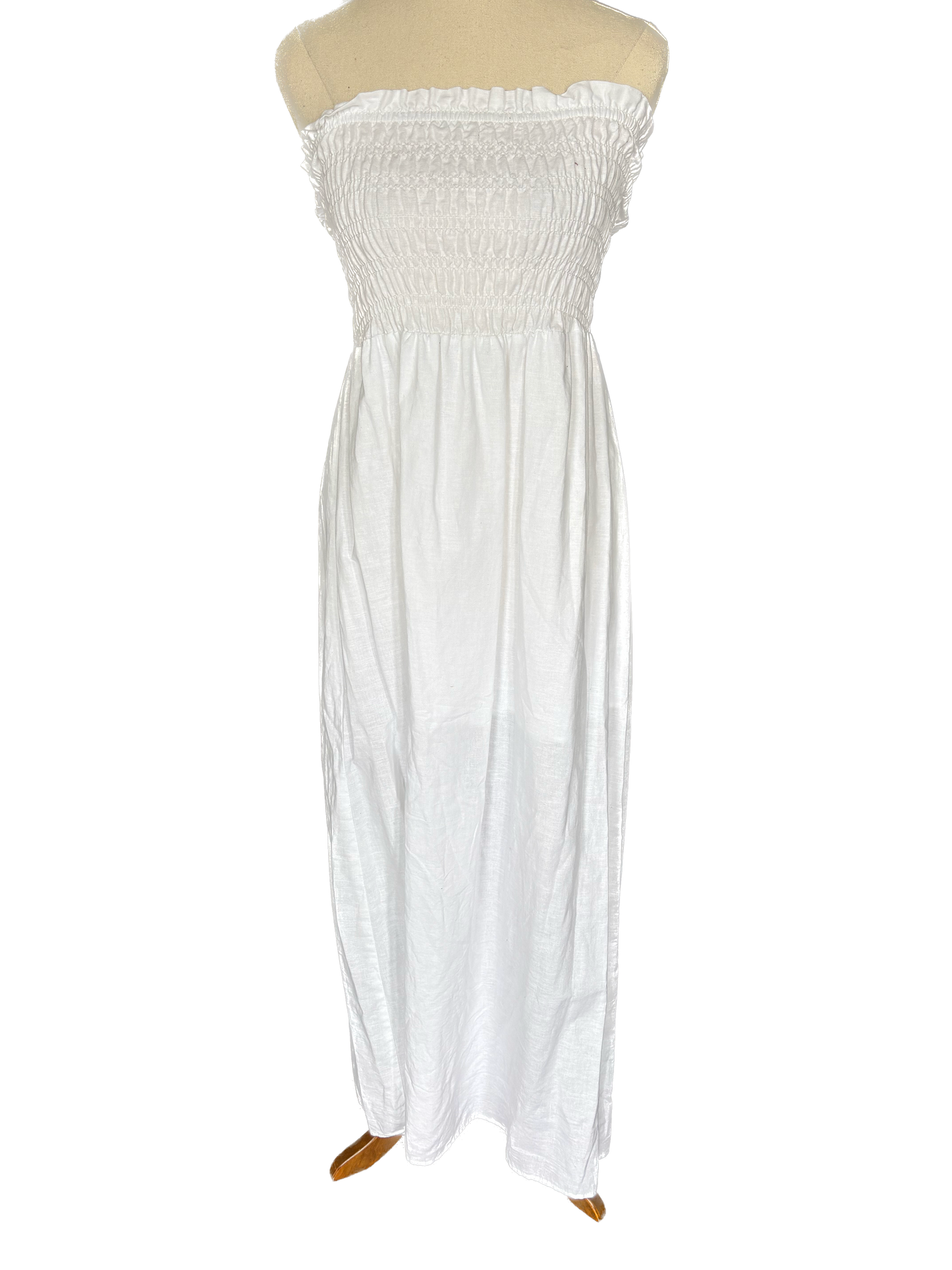 Subtitled cotton + linen sleeveless dress | size 6-8