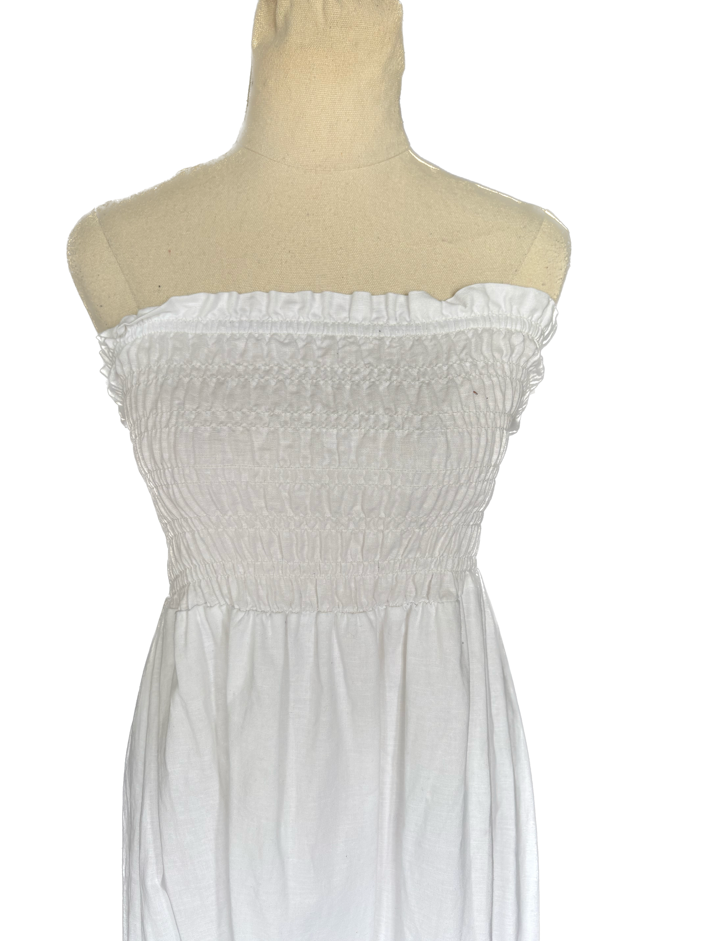 Subtitled cotton + linen sleeveless dress | size 6-8