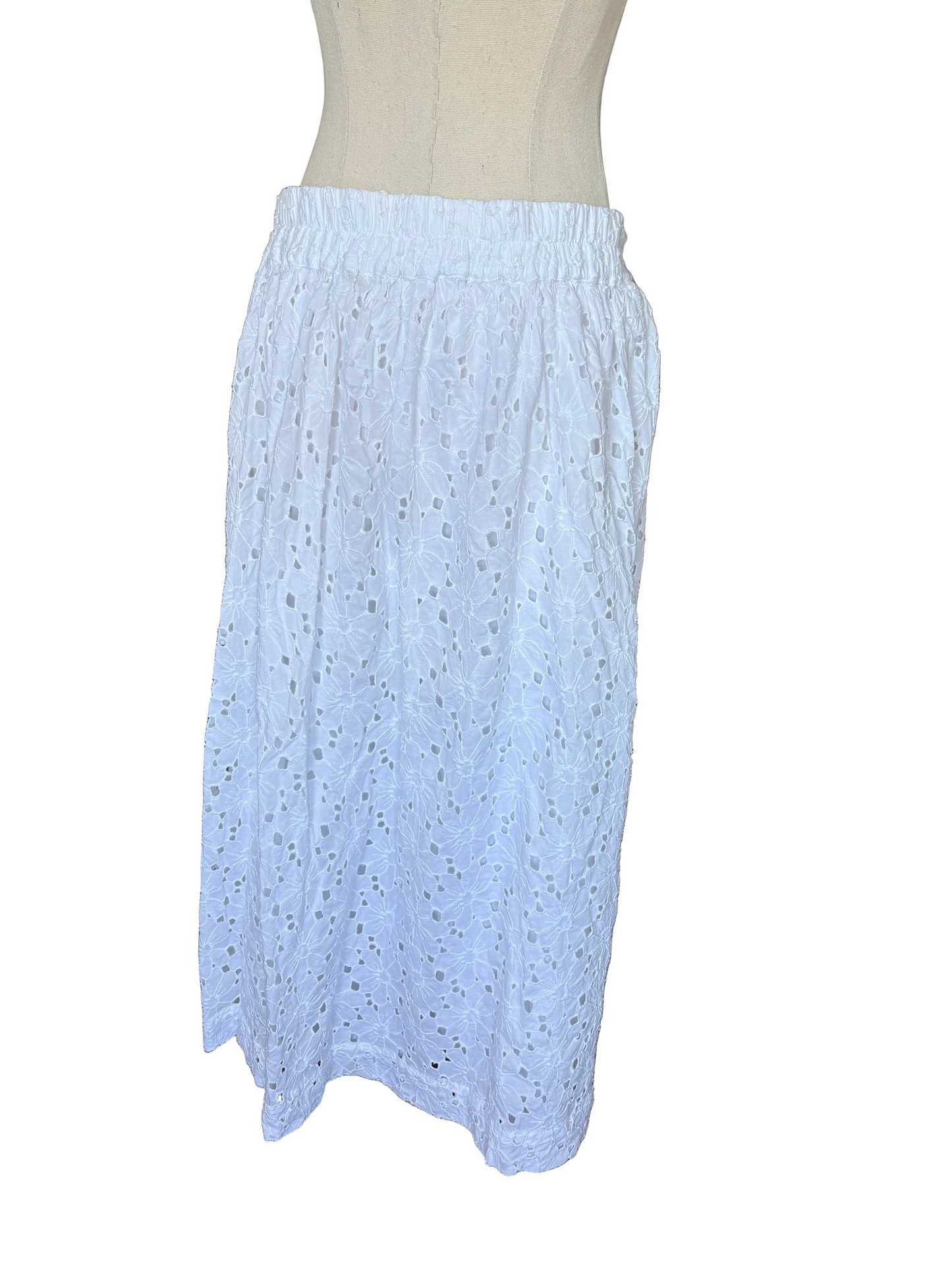 Tu broderie white midi cotton skirt | size 14