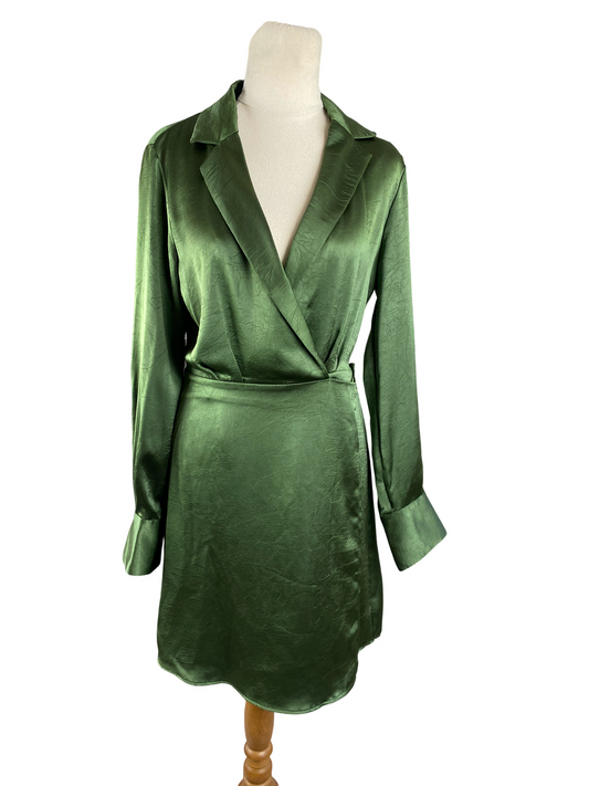 Mango green satin-look wrap dress | size 8