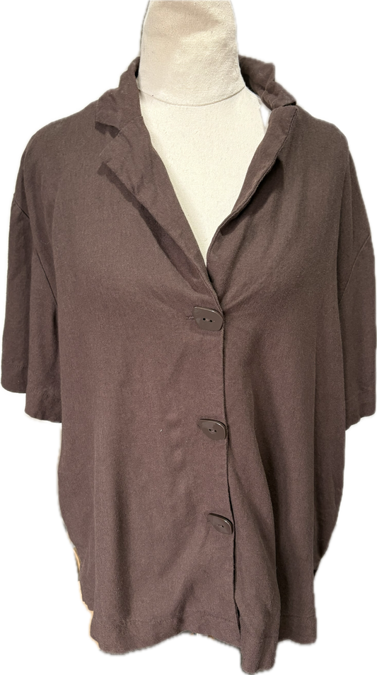 Linen-blend chocolate shirt | size 14
