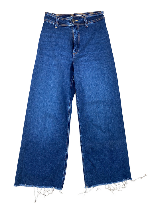 Zara high-waist dark blue wide leg jeans | size 10