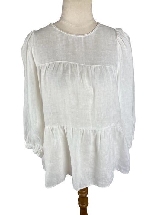 No brand linen-blend white long sleeve top | size 8