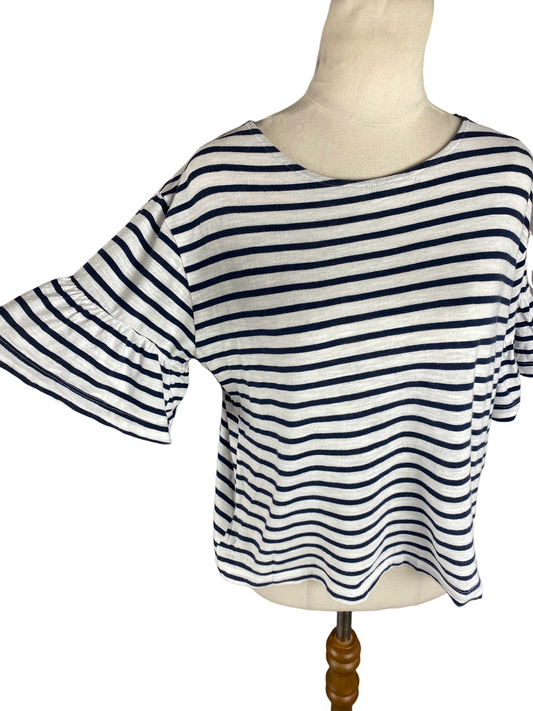 Zara frill sleeve cotton stripe top | size small
