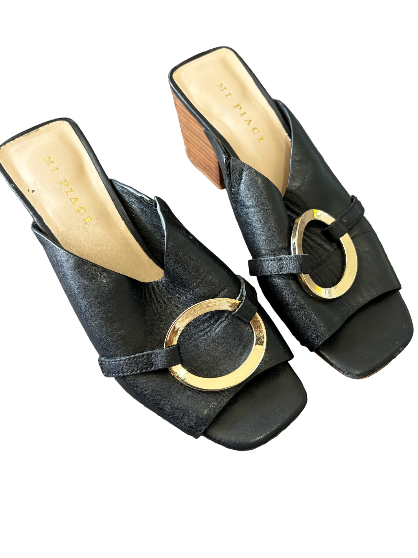 Mi Piaci leather gold buckle heels | size 38