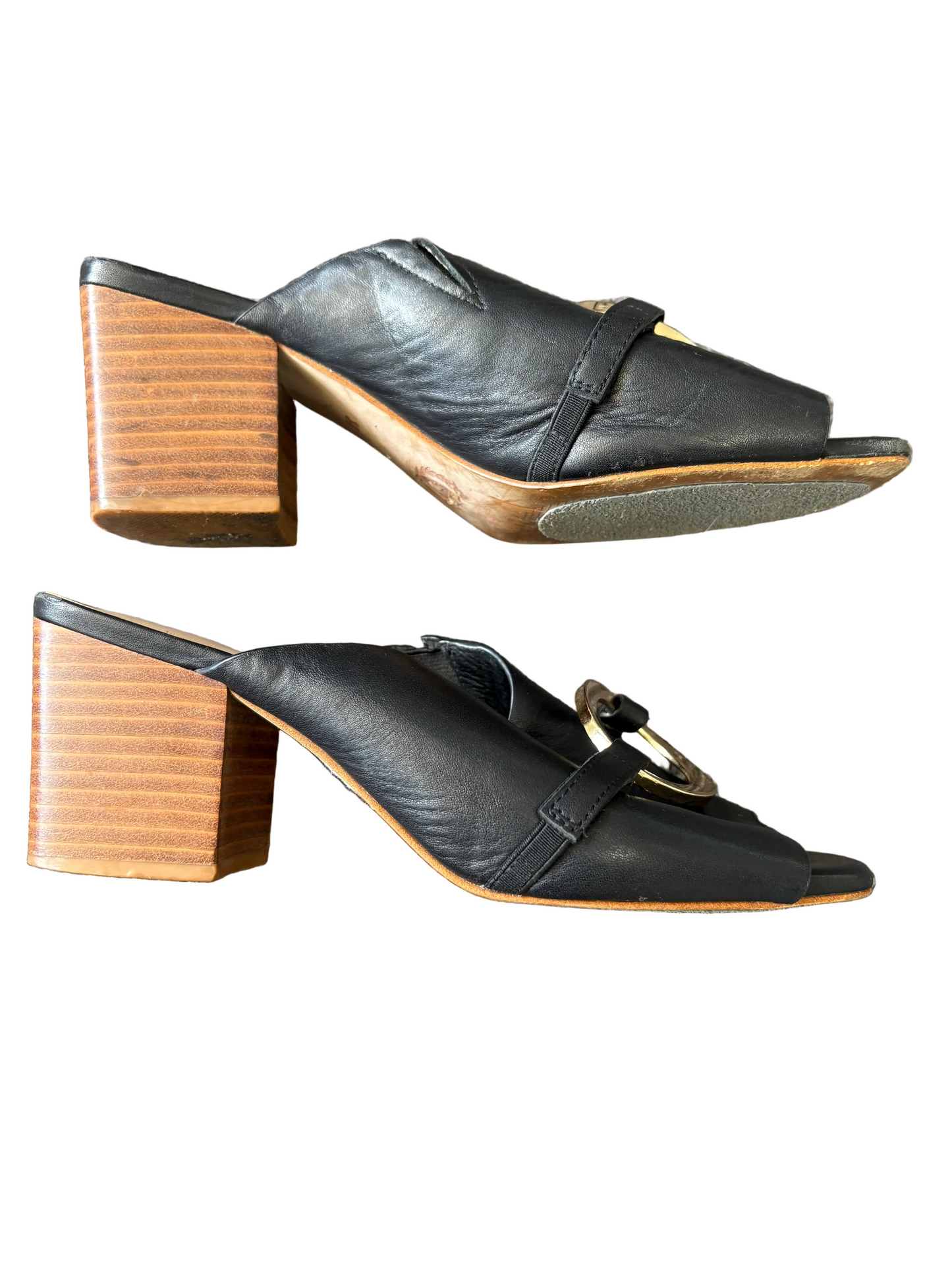 Mi Piaci leather gold buckle heels | size 38