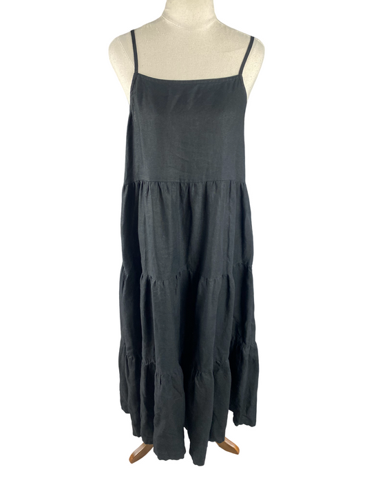 SEED 100% linen black tiered sleeveless dress | size 6