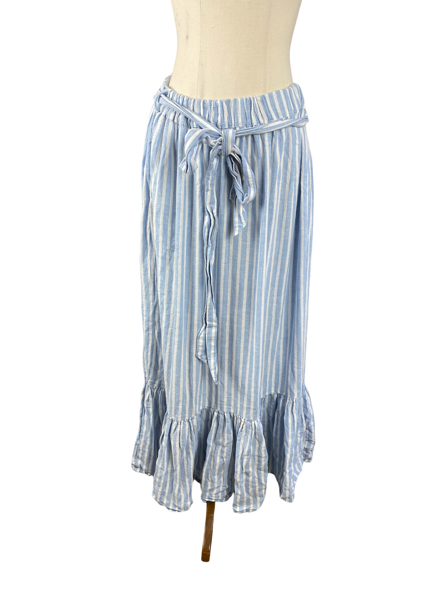 Woman linen-blend blue and white stripe maxi skirt | size 8
