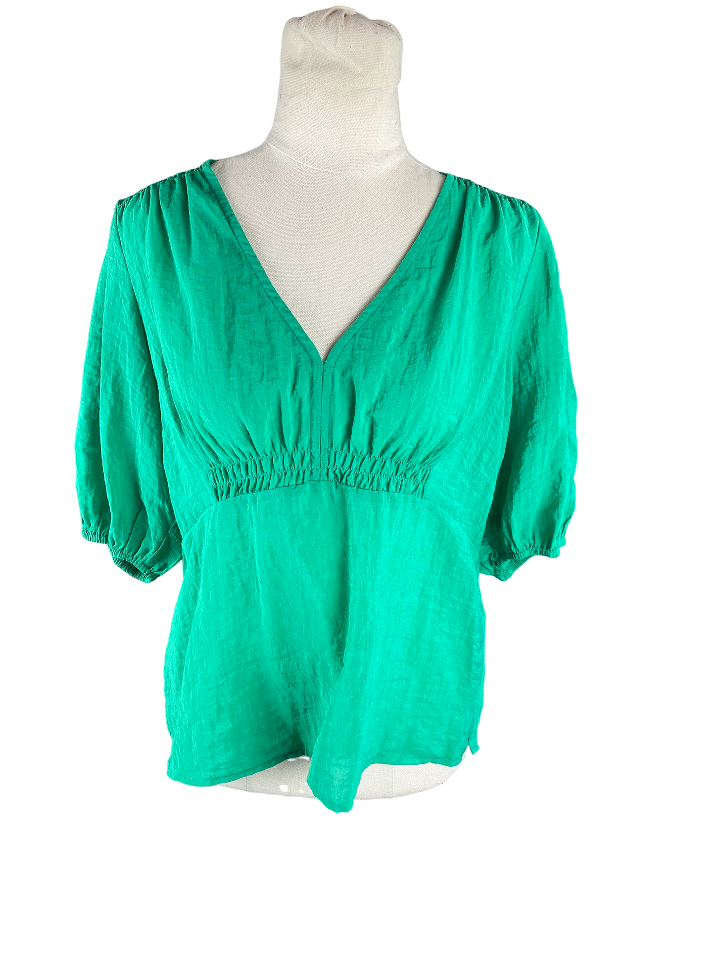 BNWT - Stories Be Told Believer Green Textured V neck top | size 12 - RRP $129.90