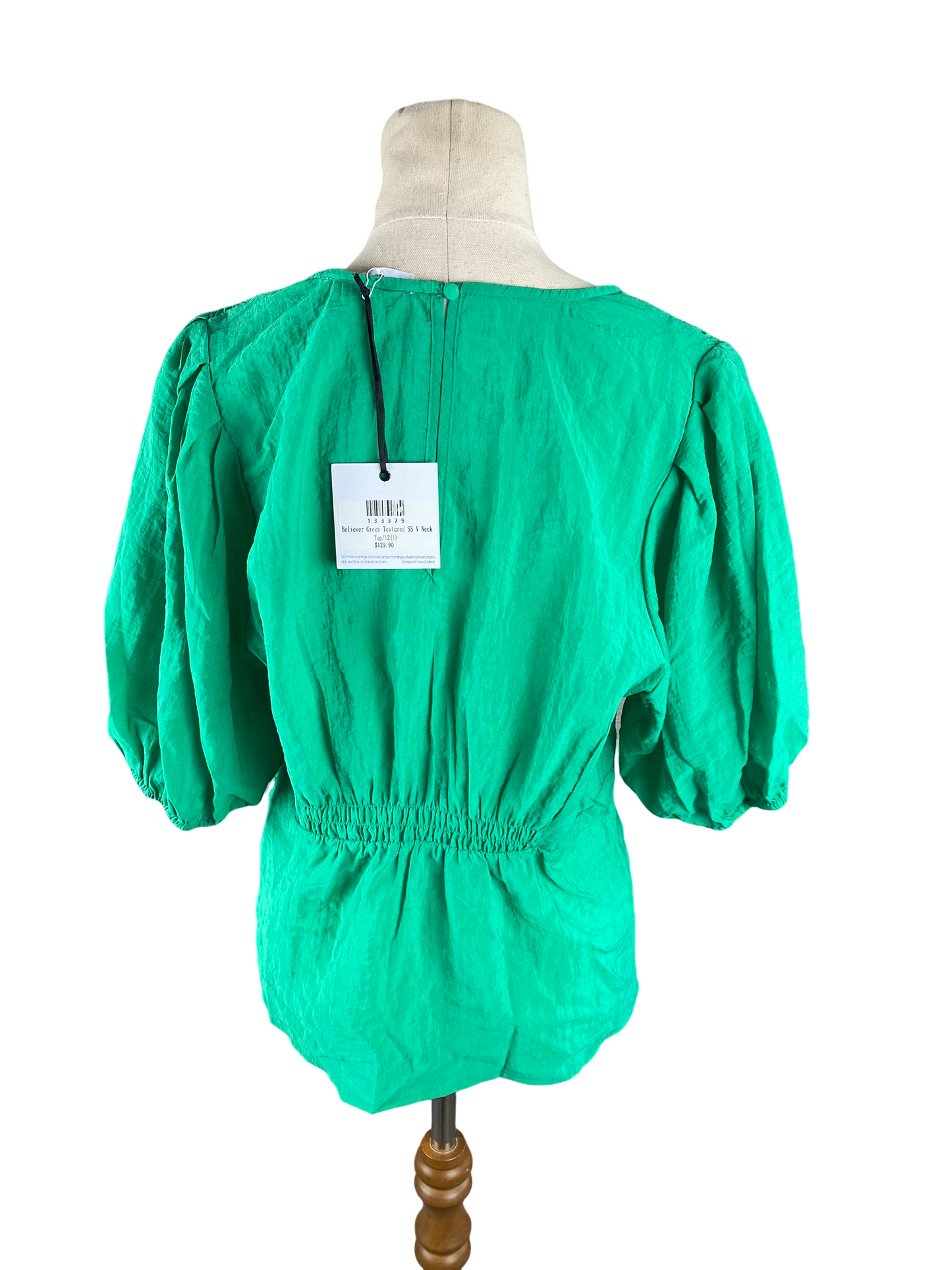 BNWT - Stories Be Told Believer Green Textured V neck top | size 12 - RRP $129.90