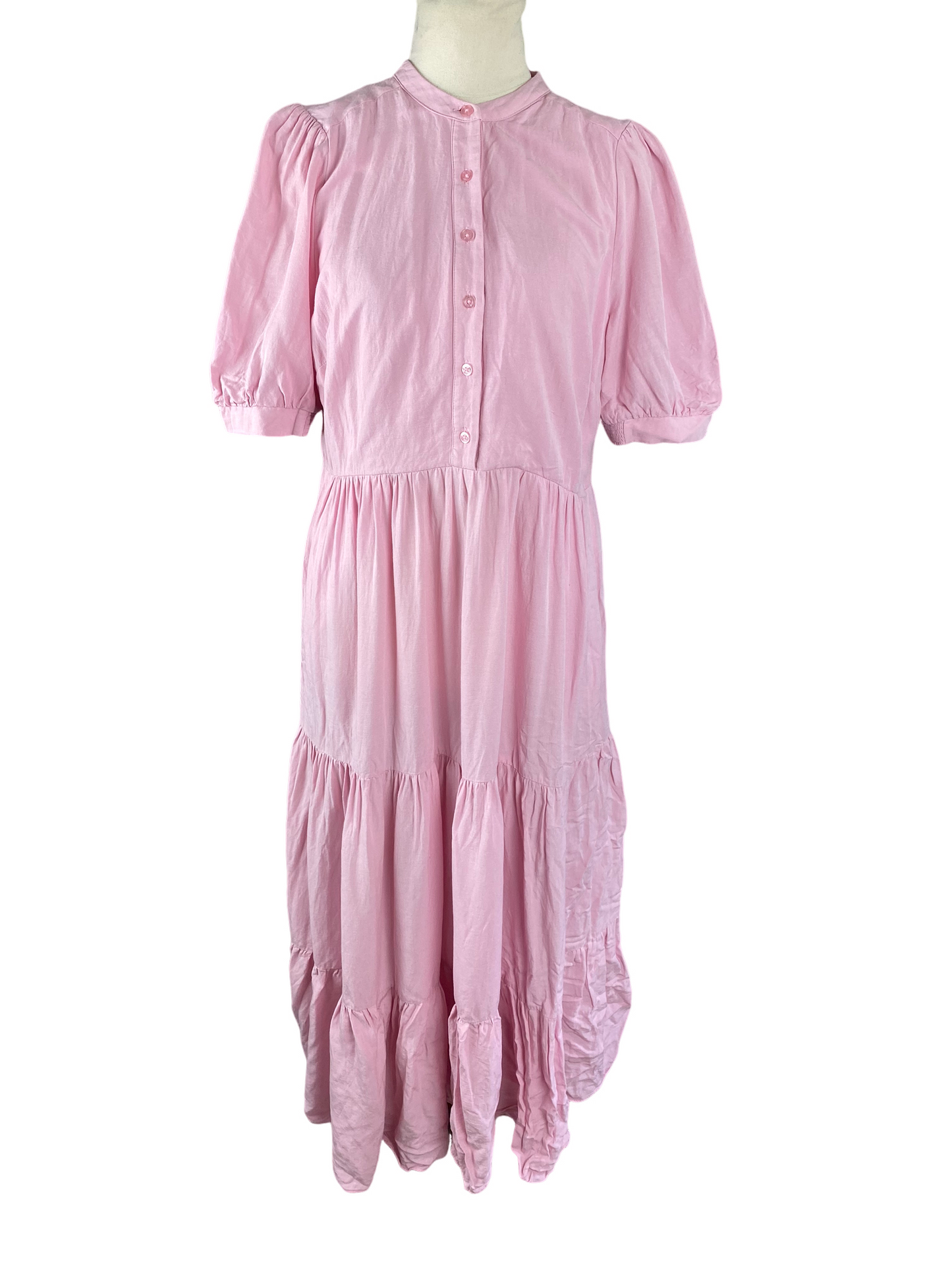 Forever New pink short linen-blend sleeve dress | size 12