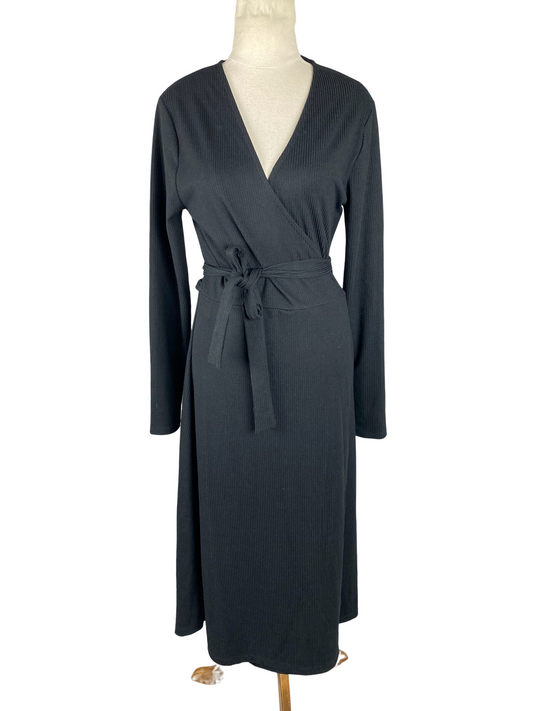 SEED rib black wrap dress | size 12