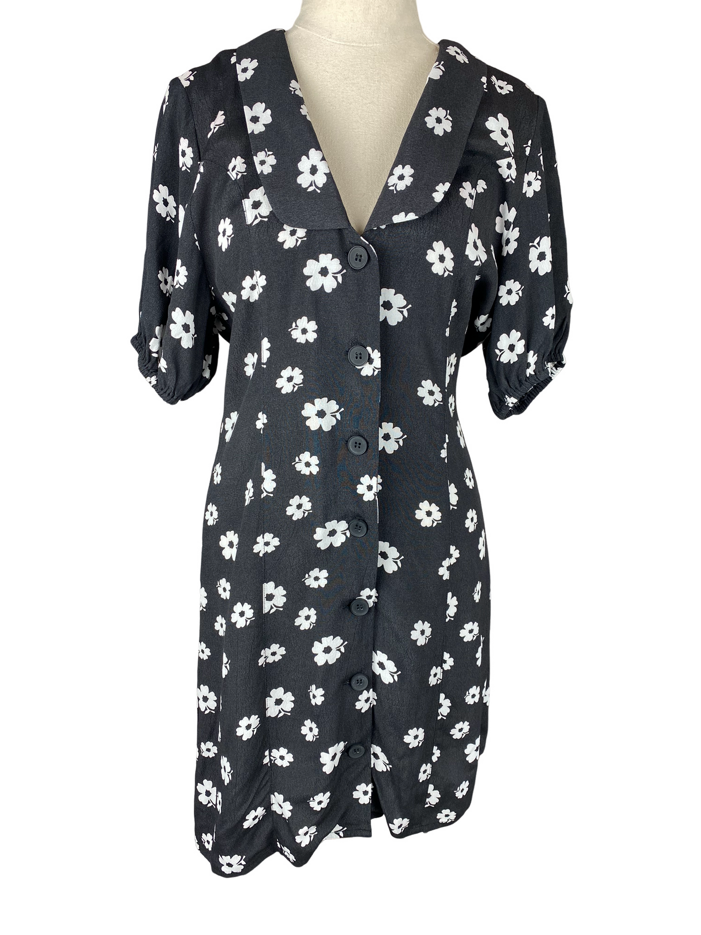 Rollas black floral midi dress | size 8