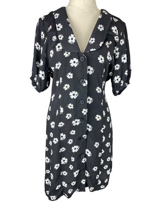 Rollas black floral midi dress | size 8