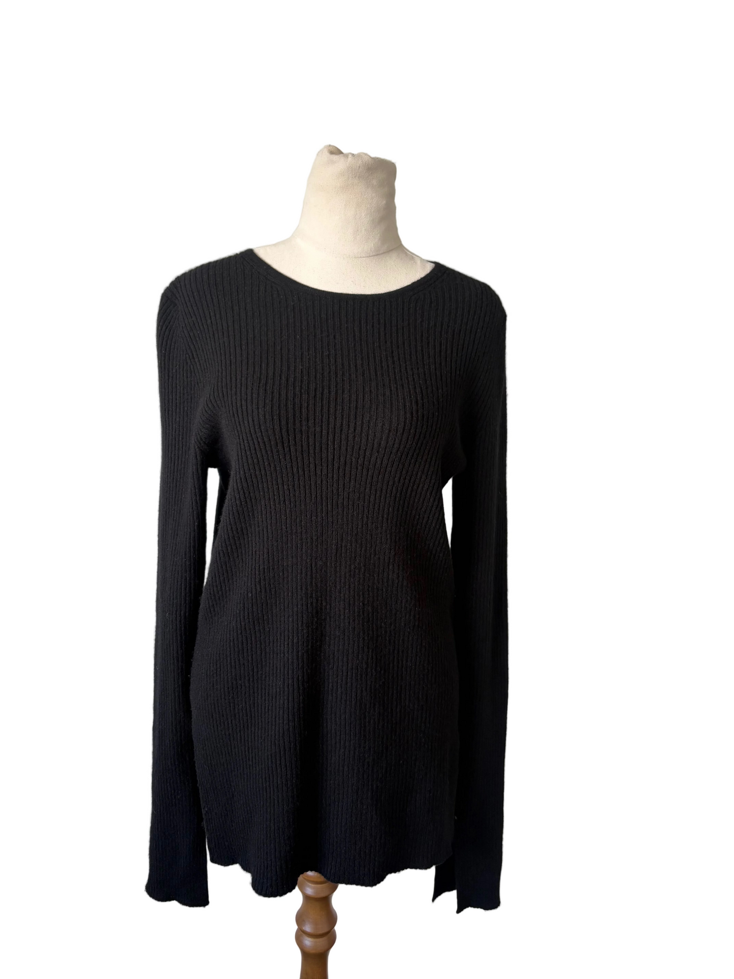Bassike Wool Cashmere + Wool Classic Rib Knit in Black | size 10 RRP $469