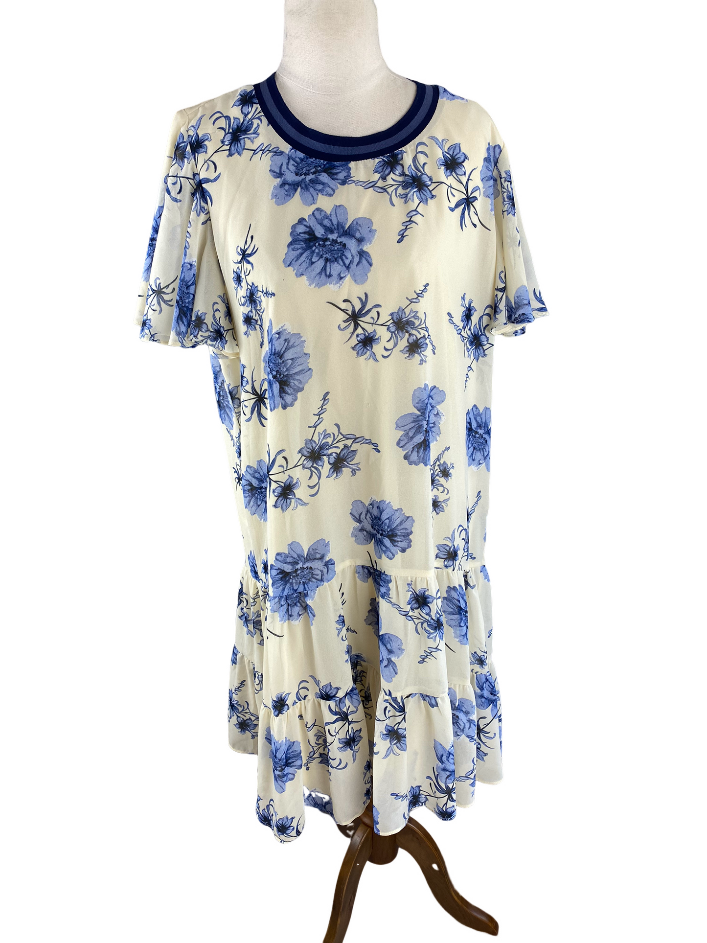 Charlo cream midi dress with blue flower print | size 12