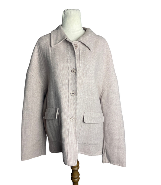 Karen Walker pink herringbone wool blend jacket | size 14