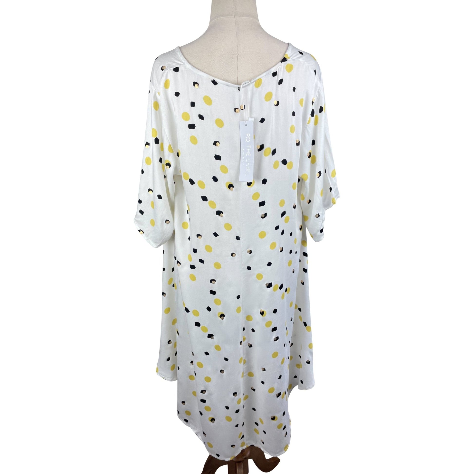 NEW - PQ The Label oversized high low white blouse w/ spots | size 8-10