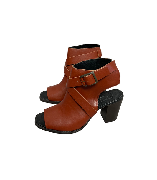Wolverine tan leather peeptoe slingback heeled boots | size 7 or EU37-38 Copy
